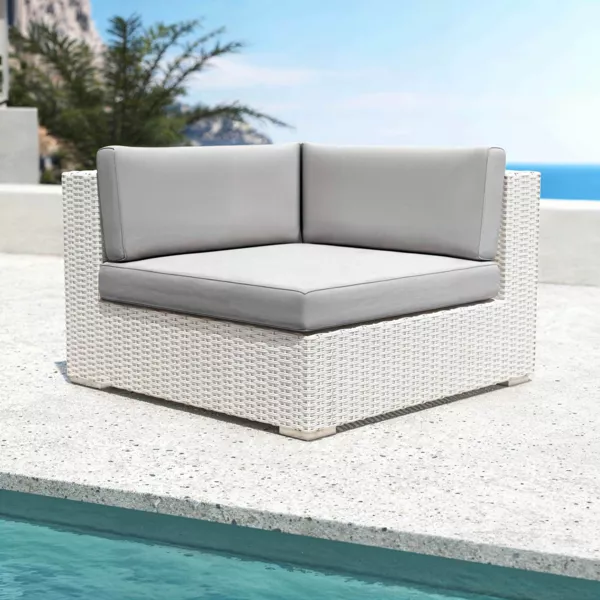 Fauteuil d'angle de jardin en r�sine tress�e Palma Blanc et gris