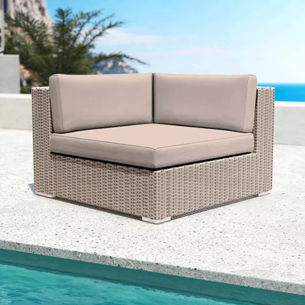 Ecksofa Garten geflochtenes Polyrattan Palma Grau und Taupe