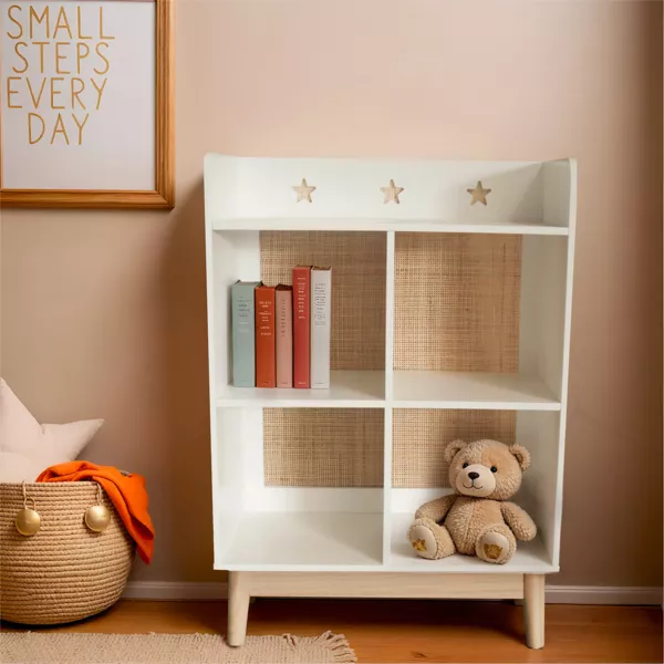 Scaffale portagiochi  bambino legno 4 scomparti (H86 cm) Stars Bianco