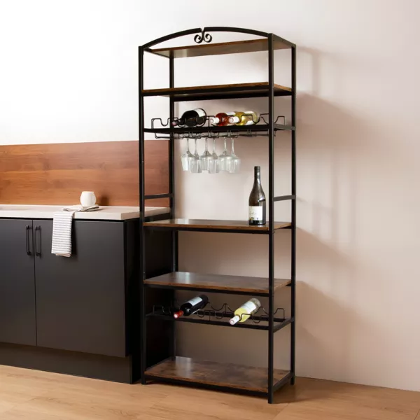 Meuble range-bouteilles industriel 12 emplacements et porte-verres (H180 cm) Pablo Marron