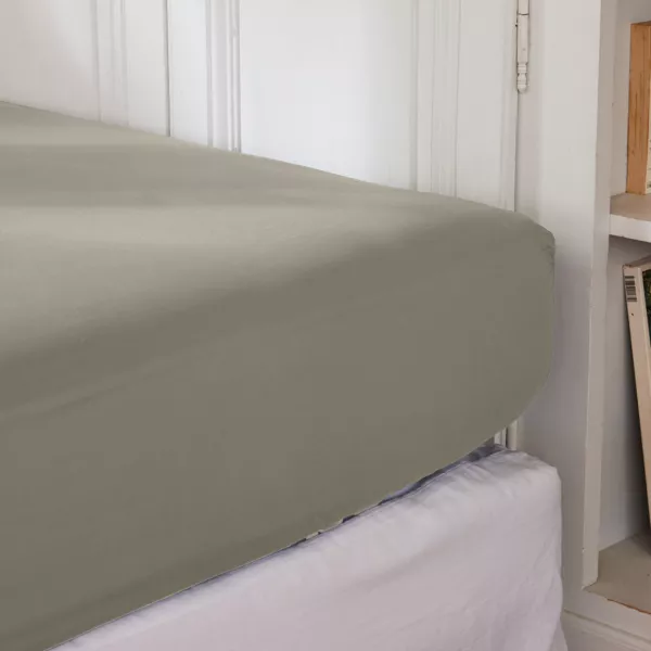 Drap housse percale de coton (160 x 200 cm) Cali Taupe