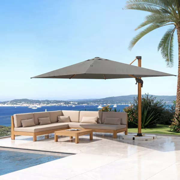 Parasol rectangular desplazado de aluminio (4 x 3 m) Yucatán efecto madera y gris antracita