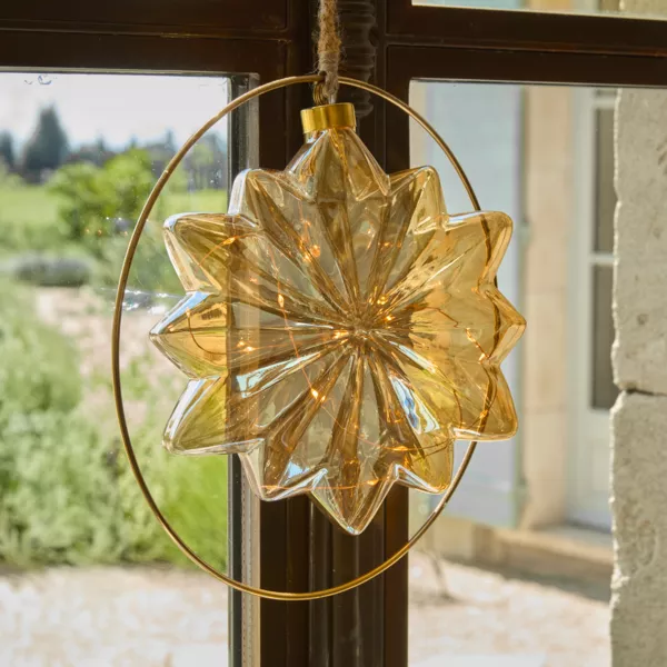 Batterijgevoede hanglamp met 15 LED-lampen (D26 cm) Winter Sneeuwvlok Amber/warm wit