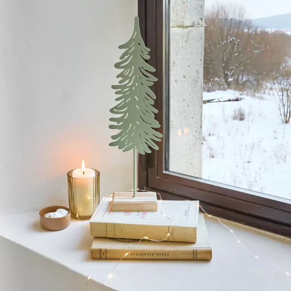 Sapin de Noël en métal à poser (H37 cm) Manigod Menthe blanche