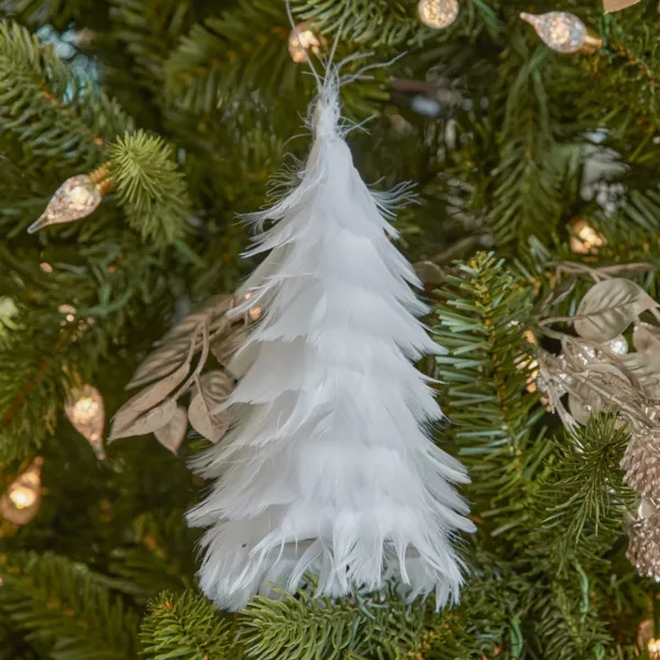 Sapin de Noël à suspendre (H15 cm) Délicates plumes blanches