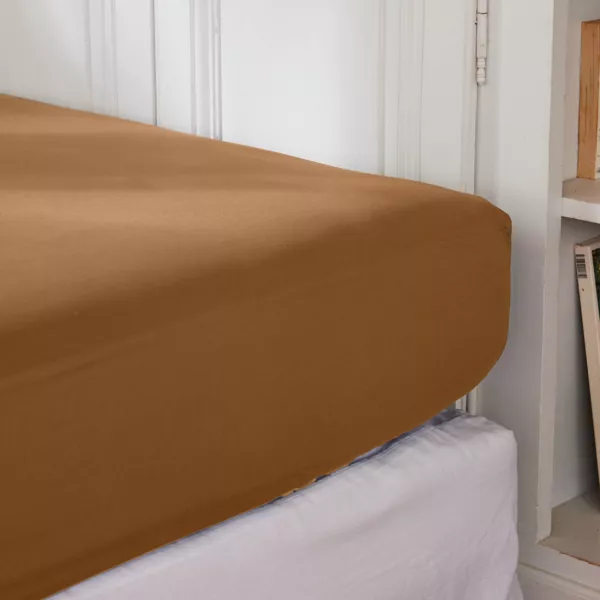 Drap housse percale de coton (140 x 200 cm) Cali Camel