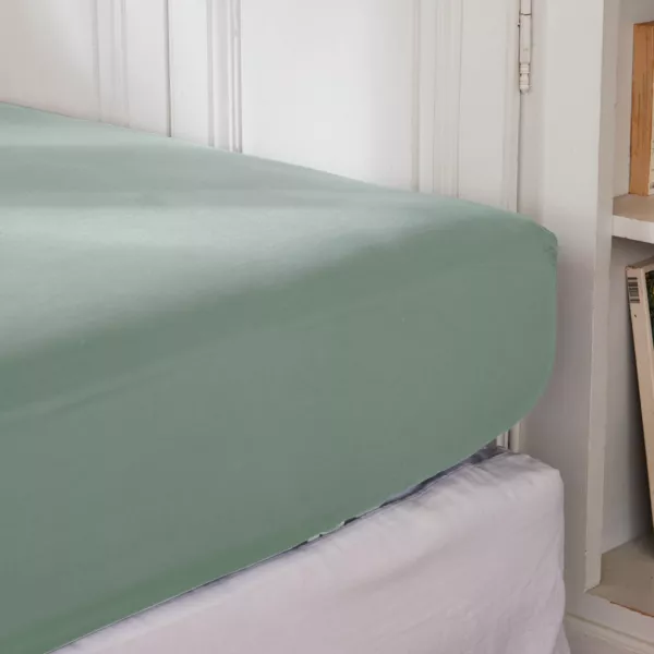 Drap housse percale de coton (90 x 200 cm) Cali Vert eucalyptus