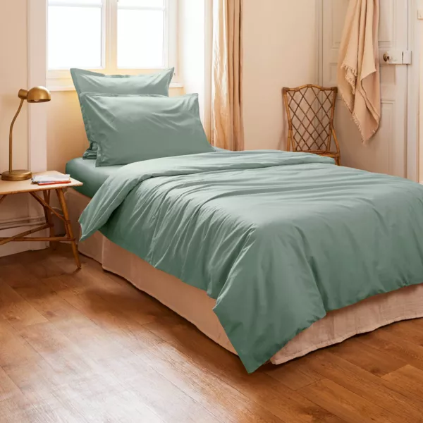 Housse de couette percale de coton (140 x 200 cm) Cali Vert eucalyptus
