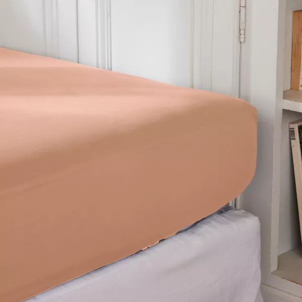 Drap housse percale de coton (140 x 190 cm) Cali Rose pêche