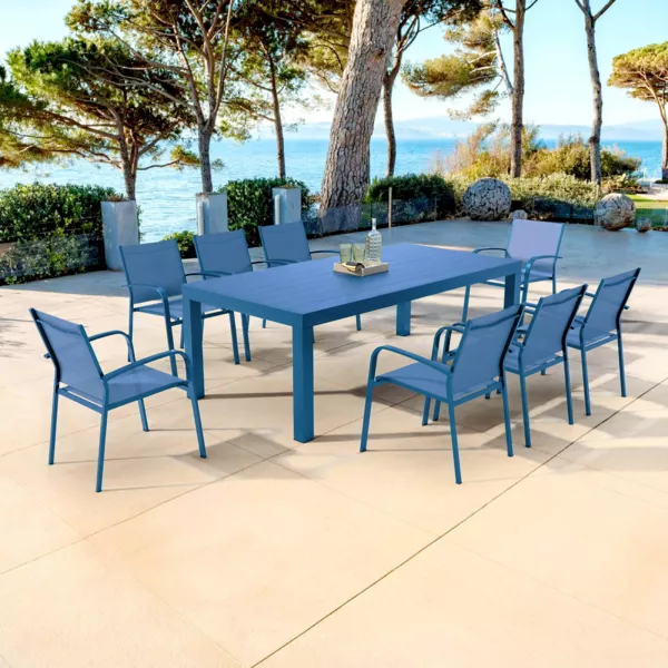Mesa de jardín rectangular de aluminio para 8 personas (210 x 100 cm) Murano Azul