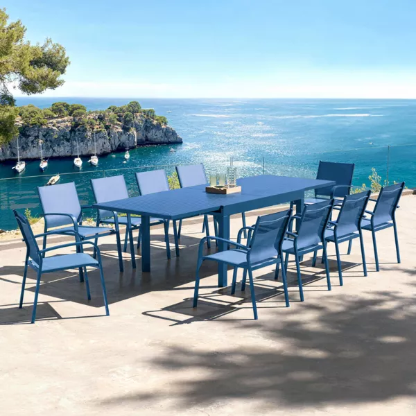 Table de jardin extensible aluminium 10 places (135/270 x 90 cm) Murano Bleu ptrole