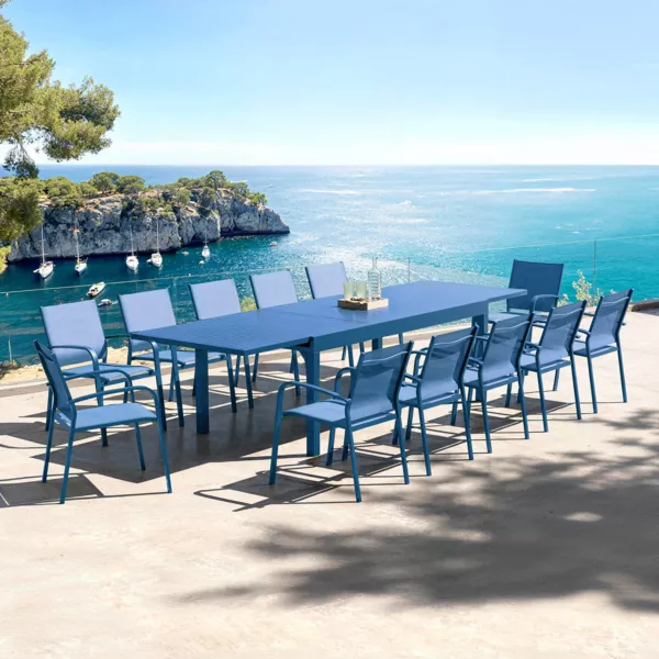Mesa de jardín extensible de aluminio 12 personas (200/320 x 100 cm) Murano Azul