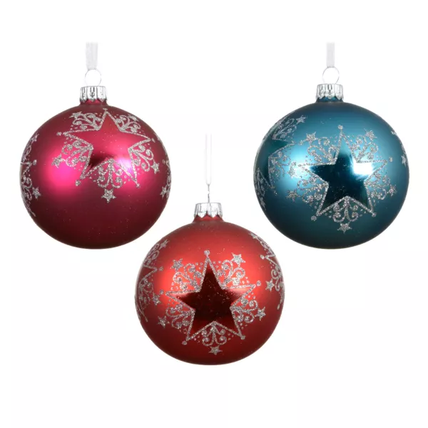 Lot de 6 boules de Noël en verre (D80 mm) Fête étoilée Multicolore