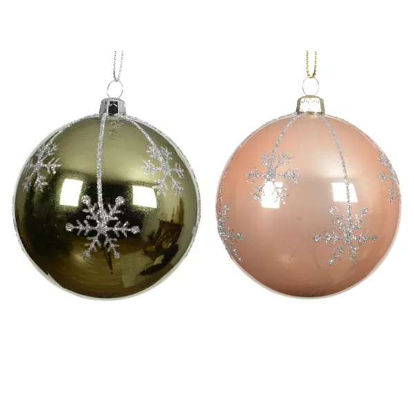 Set von 12 Weihnachtskugeln (D80 mm) Megve Rosmaringr?n und Pfirsich