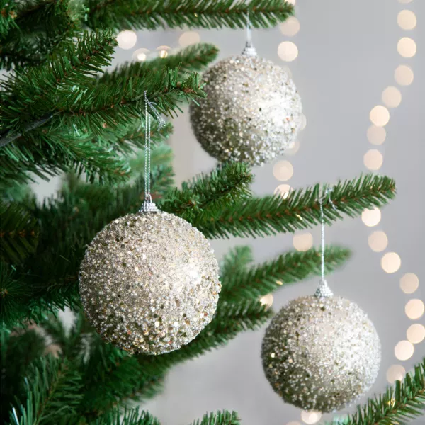 Lot de 12 boules de Noël (D100 mm) Pluie de diamants Champagne
