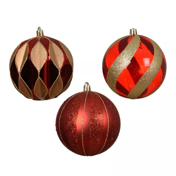 Lote de 12 bolas de Navidad (D100 mm) Venezia Rojo con purpurina dorada