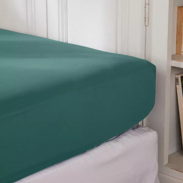 Drap housse percale de coton (180 x 200 cm) Cali Bleu canard