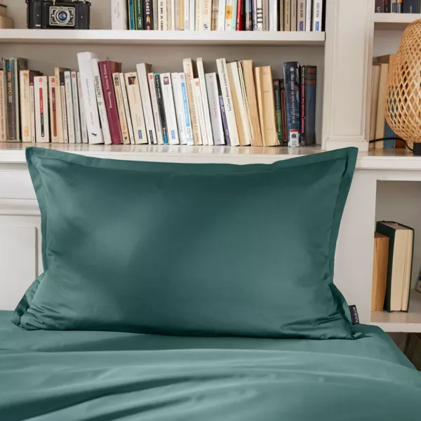 Taie d'oreiller rectangulaire percale de coton (50 x 80 cm) Cali Bleu canard