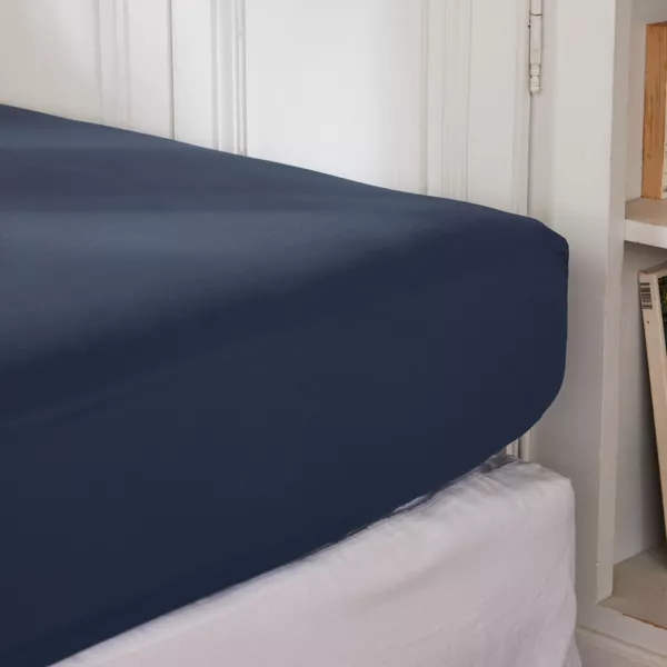Drap housse percale de coton (90 x 190 cm) Cali Bleu marine