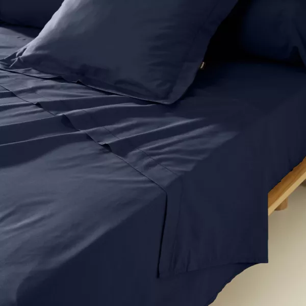 Drap plat percale de coton (180 x 290 cm) Cali Bleu marine