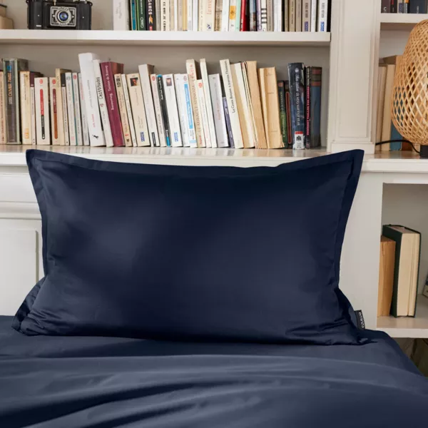 Funda de almohada rectangular de percal de algodón (70 cm) Cali Azul marino