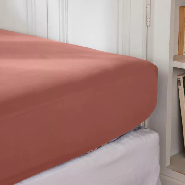 Drap housse percale de coton (90 x 190 cm) Cali Bois de rose