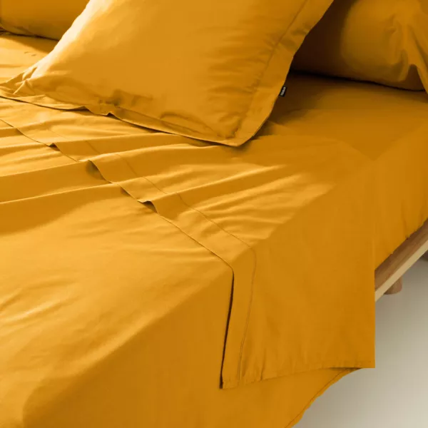 Sábana de percal de algodón (240 cm) Cali Amarillo mostaza