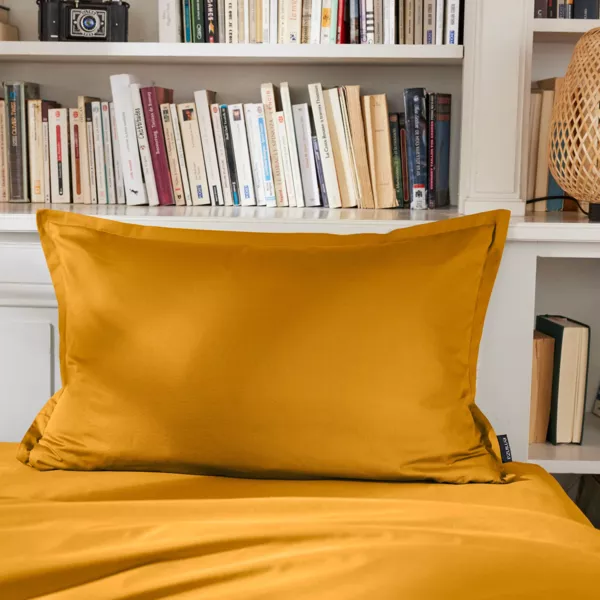 Funda de almohada rectangular de percal de algodón (70 cm) Cali Amarillo mostaza