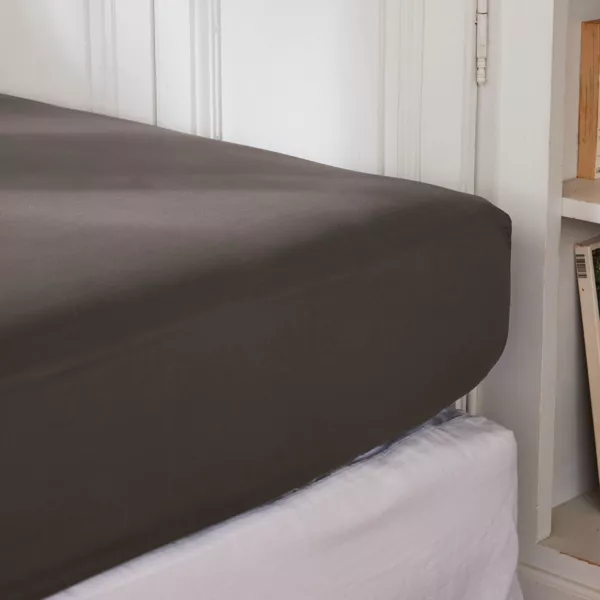 Drap housse percale de coton (160 x 200 cm) Cali Gris anthracite