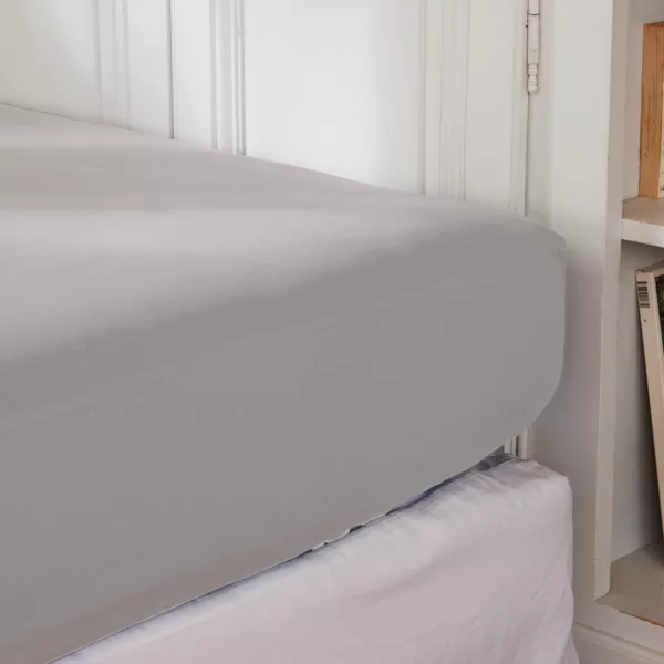 Drap housse percale de coton (90 x 200 cm) Cali Gris clair