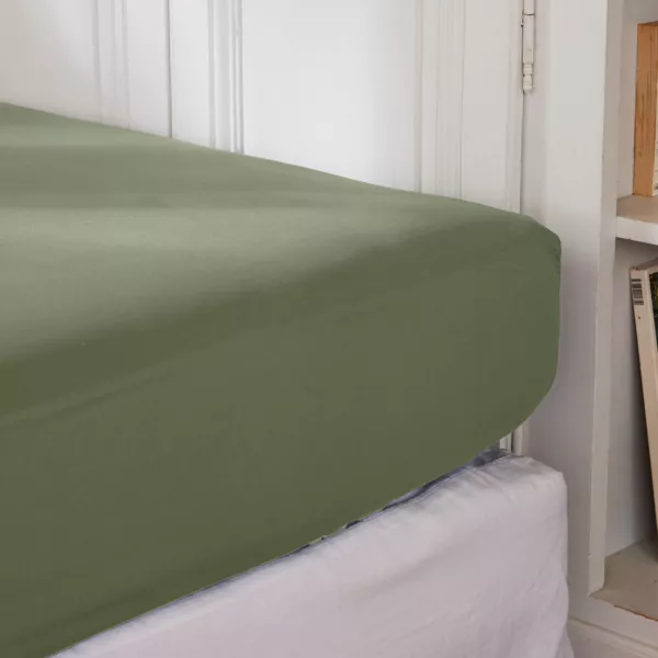 Drap housse percale de coton (160 x 200 cm) Cali Vert romarin