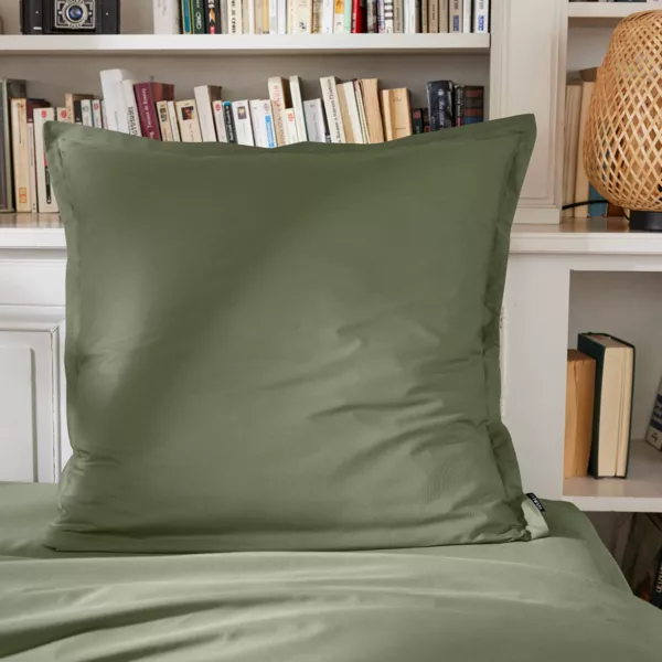 Funda de almohada cuadrada de percal de algodón (80 x 80 cm) Cali Verde romero