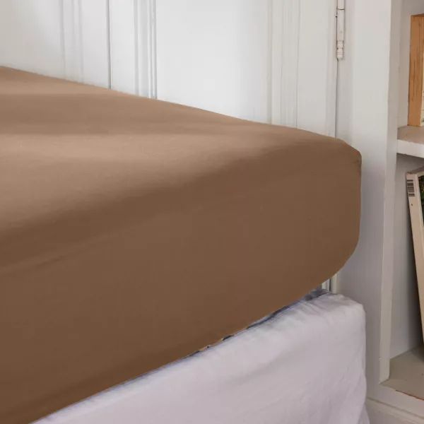 Drap housse percale de coton (160 x 200 cm) Cali Cappuccino