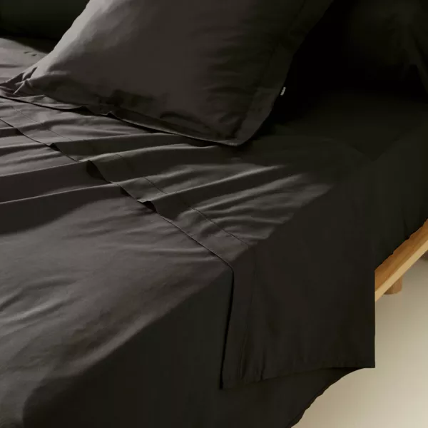 Drap plat percale de coton (240 x 300 cm) Cali Noir