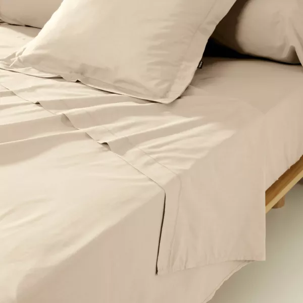 Sábana de percal de algodón (270 cm) Cali Beige lino