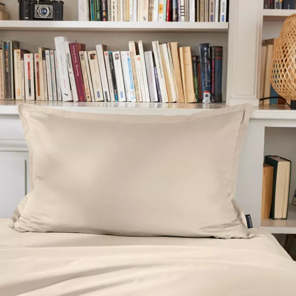 Funda de almohada rectangular de percal de algodón (70 cm) Cali Beige lino