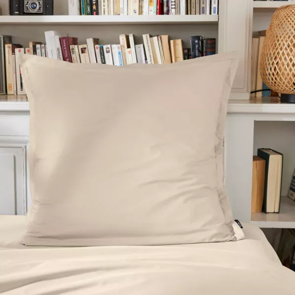 Funda de almohada cuadrada de percal de algodón (65 cm) Cali Beige lino