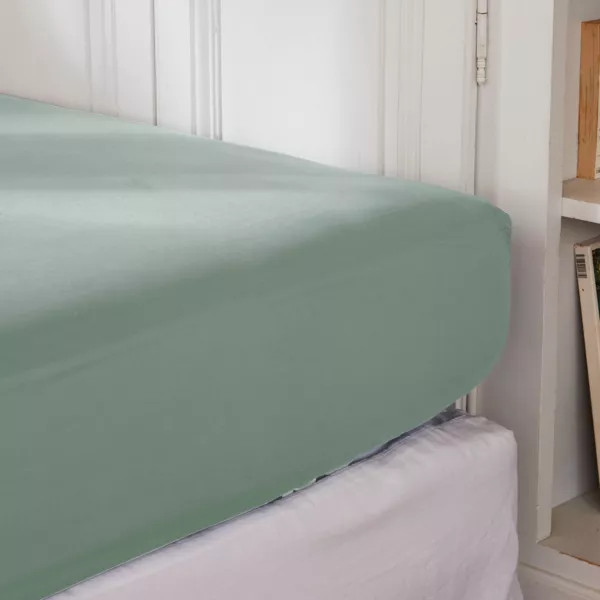 Drap housse percale de coton (90 x 190 cm) Cali Vert eucalyptus