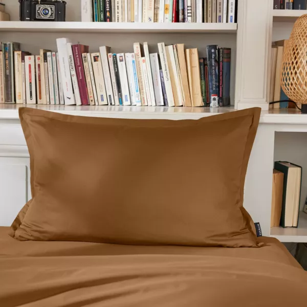 Taie d'oreiller rectangulaire percale de coton (50 x 70 cm) Cali Camel