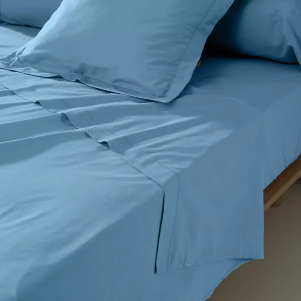 Drap plat percale de coton (270 x 300 cm) Cali Bleu ciel