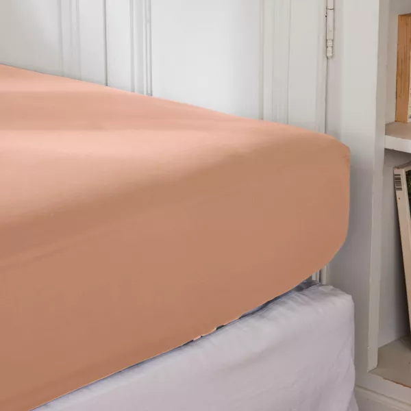 Drap housse percale de coton (90 x 200 cm) Cali Rose pêche