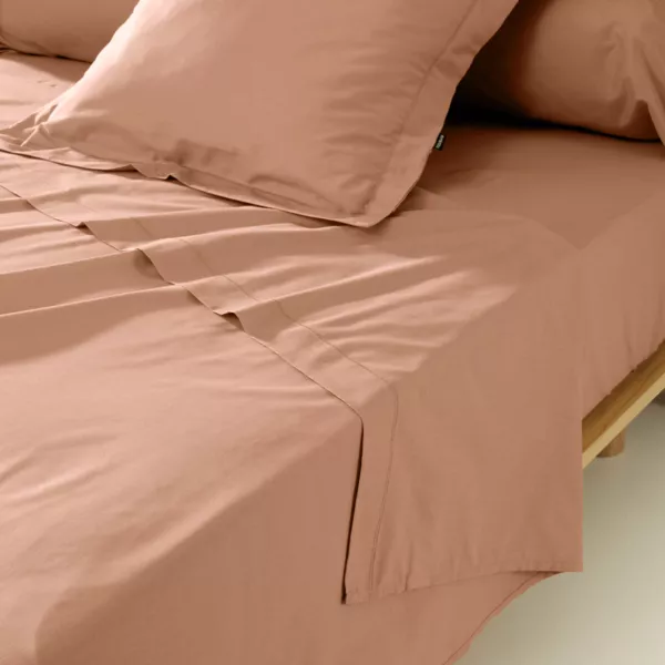 Drap plat percale de coton (270 x 300 cm) Cali Rose pĂŞche