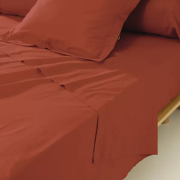 Drap plat percale de coton (180 x 290 cm) Cali Terracotta