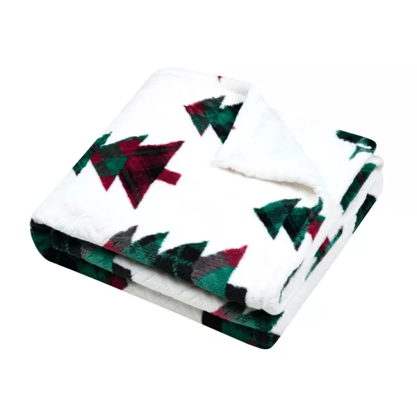 Plaid de Nol en flanelle (130 x 160 cm) Fort de sapin Blanc et vert