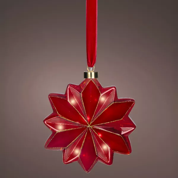 Suspension lumineuse à piles 15 LED (D19 cm) Fleur de Venezia Rouge