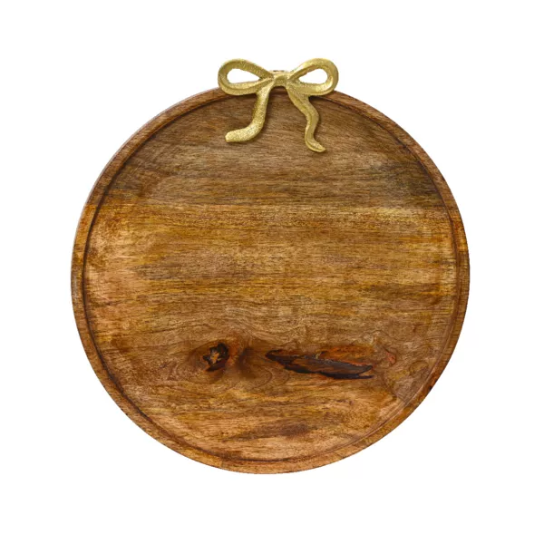 Mango houten onderzetter (D33 cm) Gouden strik