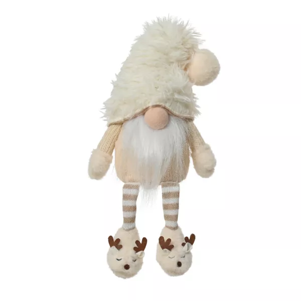 Kerstelf met buigzame benen (H48 cm) Gaston schattig Crème wit