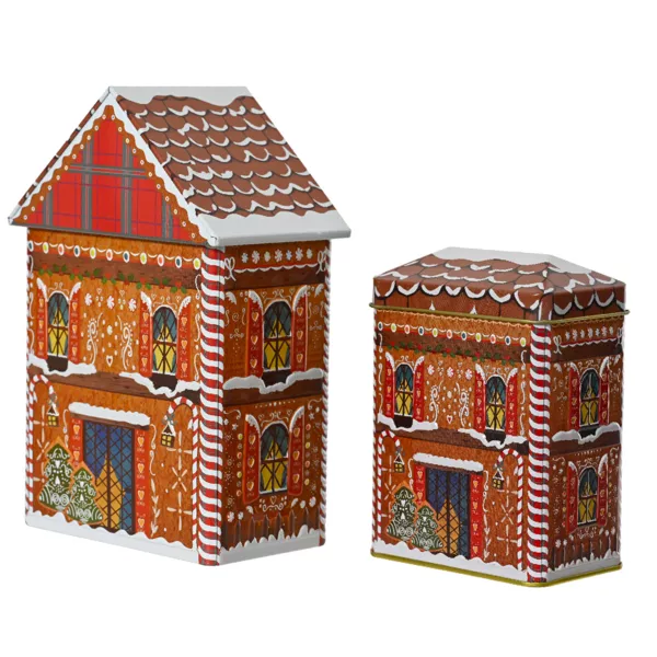Set van 2 opbergdozen (H21,5 cm) Gingerbread huis Bruin