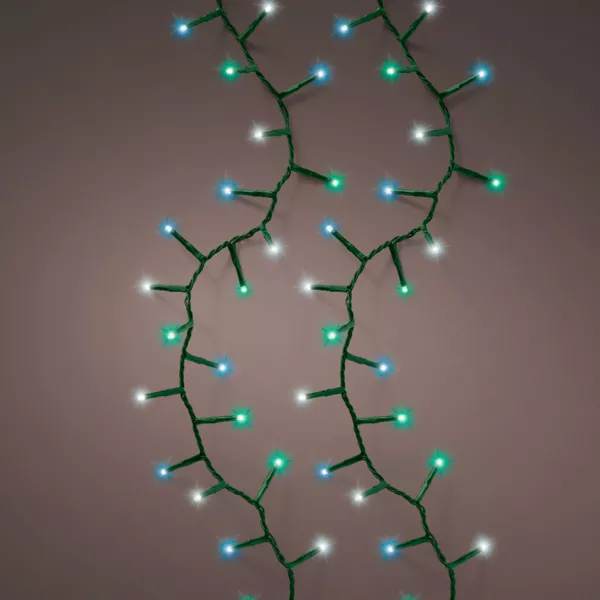 Guirlande lumineuse 16 m 750 LED câble vert Luxe Tricolore Vert bleu et blanc
