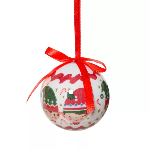 Lot de 7 boules de Noël (D60 mm) Petits Lutins de Noël Blanc et rouge